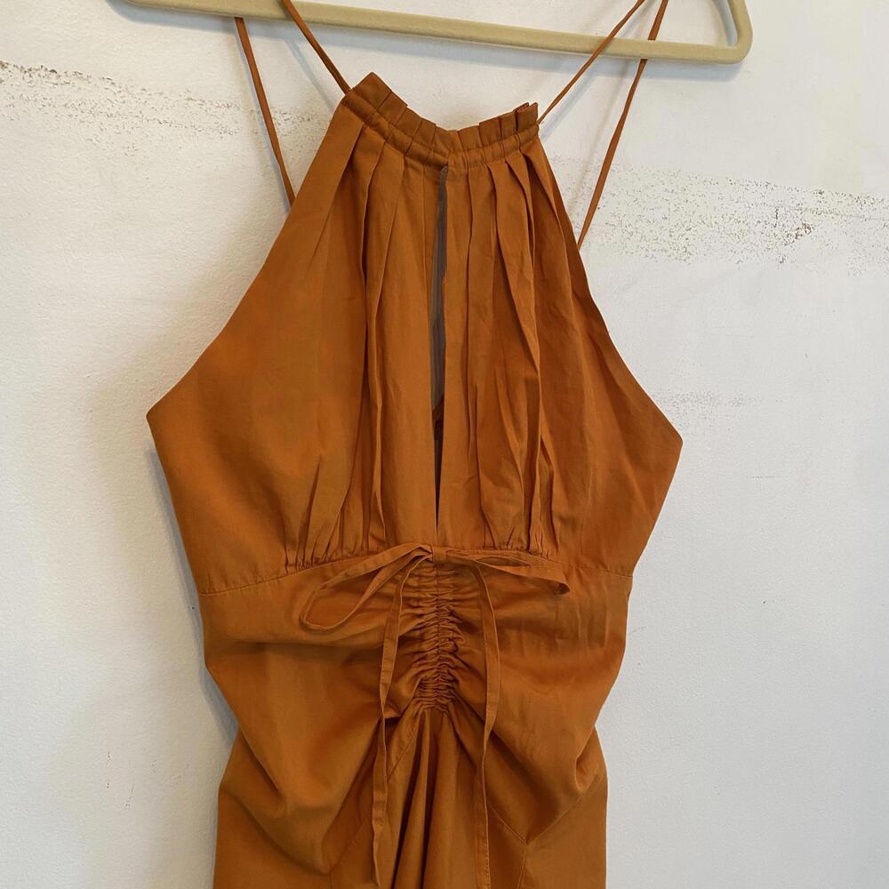 FREE PEOPLE brown cotton ruched mini dress sz S - Picture 6 of 7